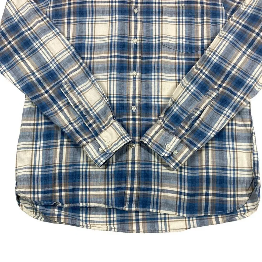 Lands End Shirt Mens Large L Blue‎ Plaid Tailored Fit Long Sleeve Button Down